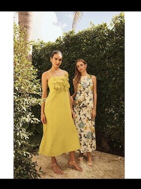 Yellow Floral Appliqué Midi Dress - Women—